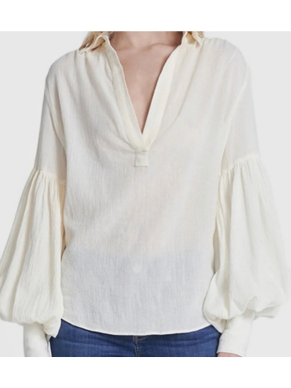 7 For All Mankind Bubble Sleeve V Neck Blouse - Cream